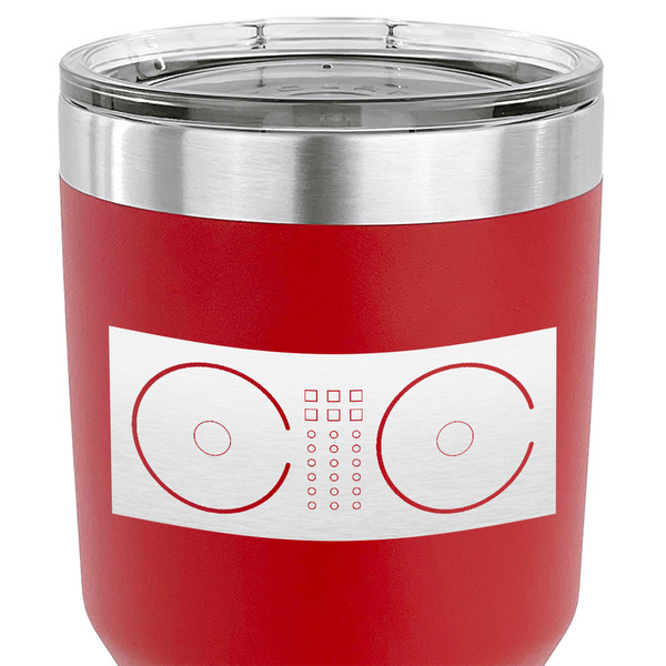 DJ Music Master 30 oz Stainless Steel Ringneck Tumbler - Red - CLOSE UP