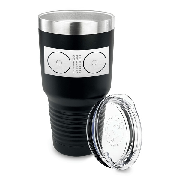 DJ Music Master 30 oz Stainless Steel Ringneck Tumblers - Black - LID OFF