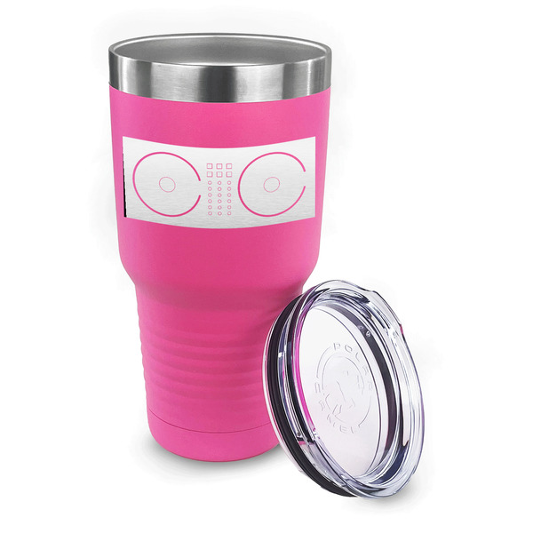 DJ Music Master 30 oz Stainless Steel Ringneck Tumblers - Pink - LID OFF