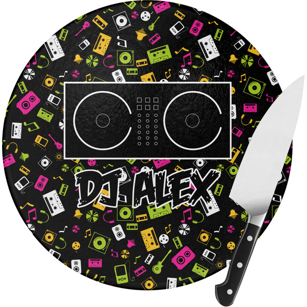 Custom Music DJ Master Round Glass Cutting Board - Small (Personalized)