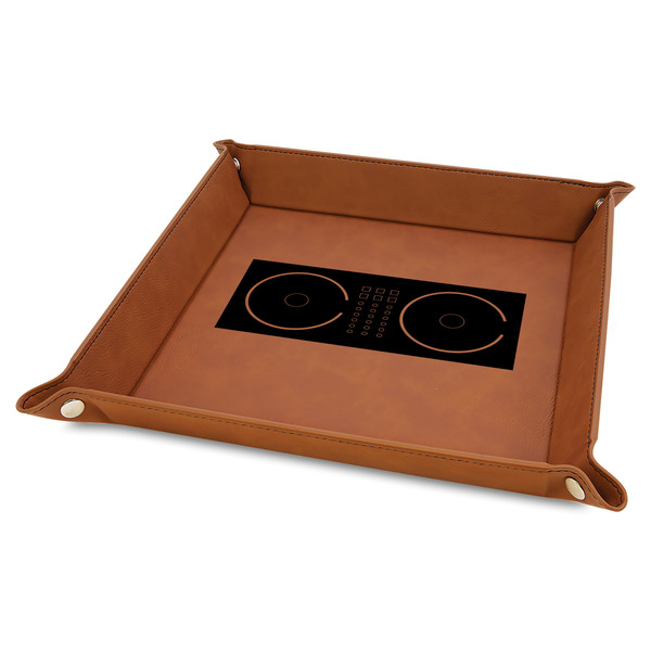 Custom DJ Music Master Faux Leather Dice Tray - 9" x 9" - Rawhide