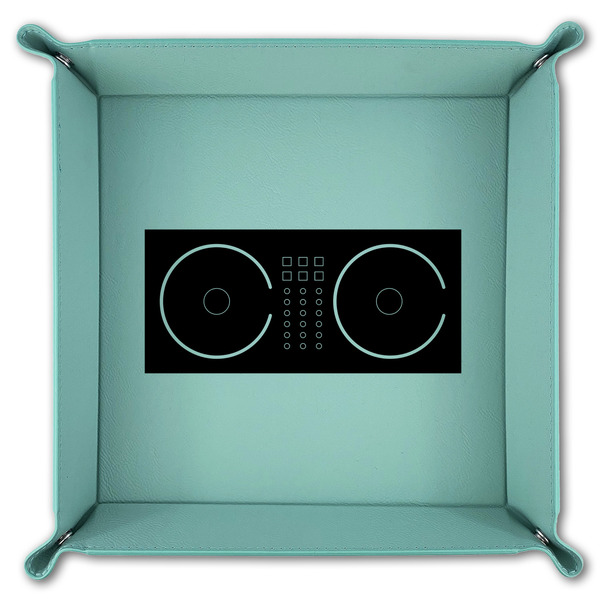 DJ Music Master 9" x 9" Teal Leatherette Snap Up Tray - FOLDED