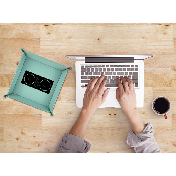 DJ Music Master 9" x 9" Teal Leatherette Snap Up Tray - LIFESTYLE