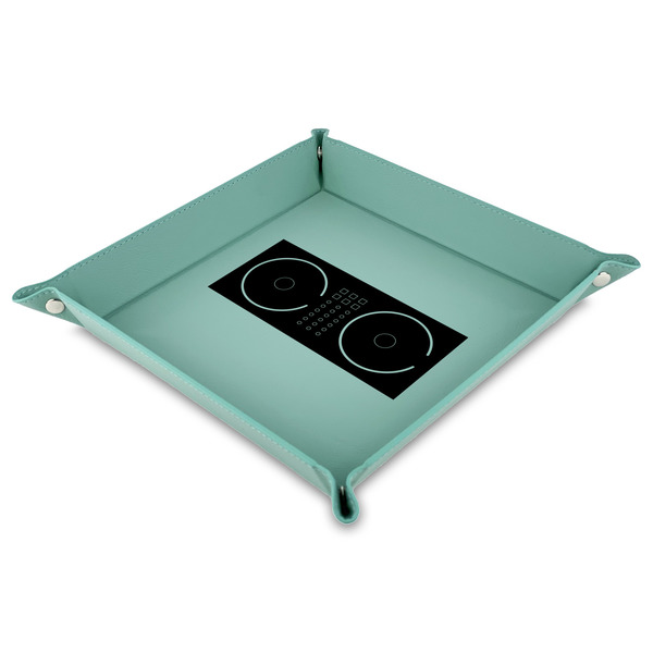 Custom DJ Music Master 9" x 9" Teal Faux Leather Valet Tray
