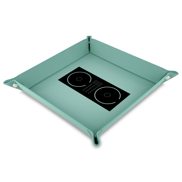 Custom DJ Music Master Faux Leather Dice Tray - 9" x 9"  - Teal