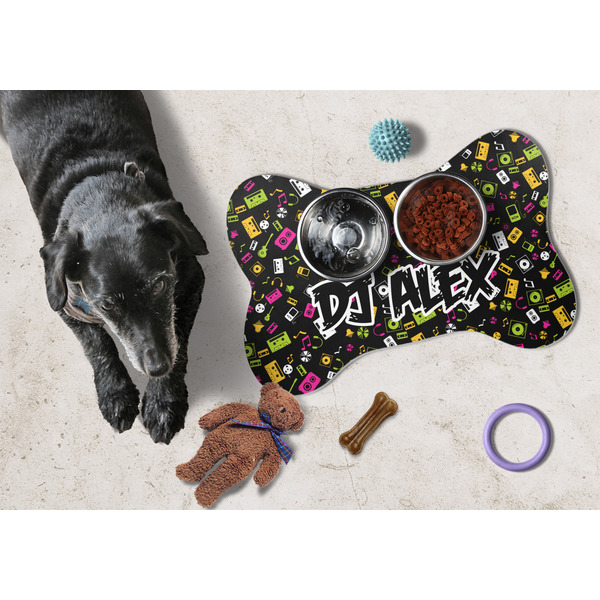 Music DJ Master Bone Shaped Mat w/ Food & Water