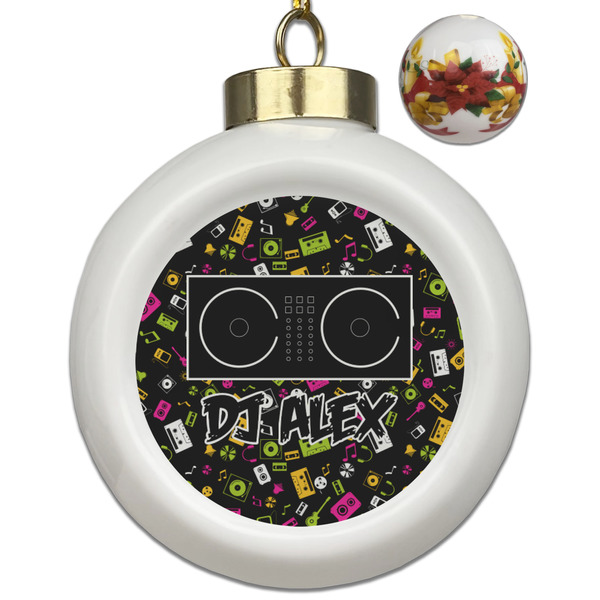 Custom Music DJ Master Ceramic Ball Ornaments - Poinsettia Garland (Personalized)