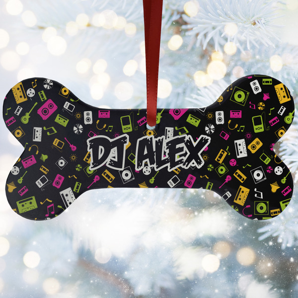 Custom DJ Music Master Ceramic Dog Ornament w/ Name or Text