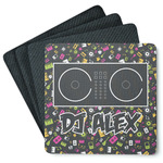 Music DJ Master Square Rubber Backed Coasters - Set of 4 w/ Name or Text