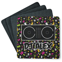 Music DJ Master Square Rubber Backed Coasters - Set of 4 w/ Name or Text