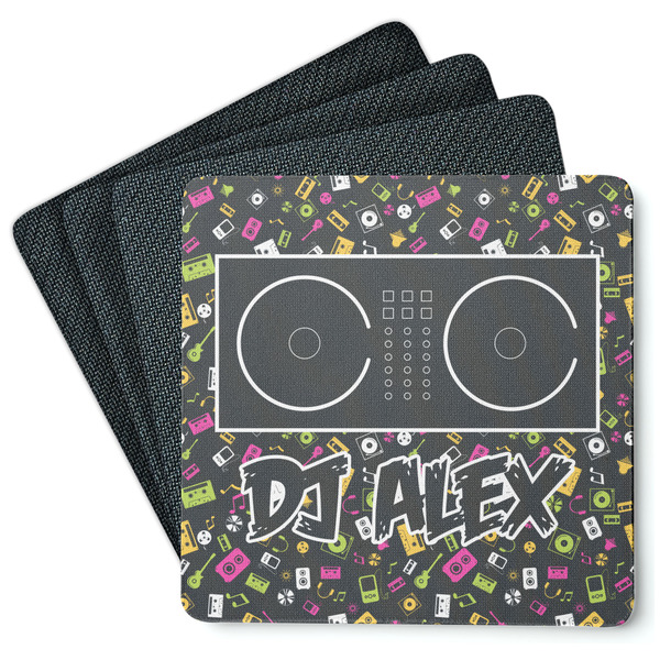 Custom Music DJ Master Square Rubber Backed Coasters - Set of 4 w/ Name or Text