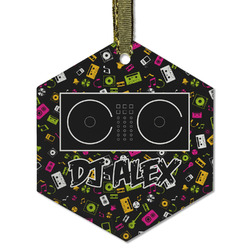 Music DJ Master Flat Glass Ornament - Hexagon w/ Name or Text