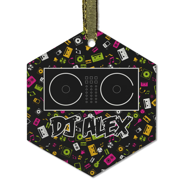 Custom Music DJ Master Flat Glass Ornament - Hexagon w/ Name or Text
