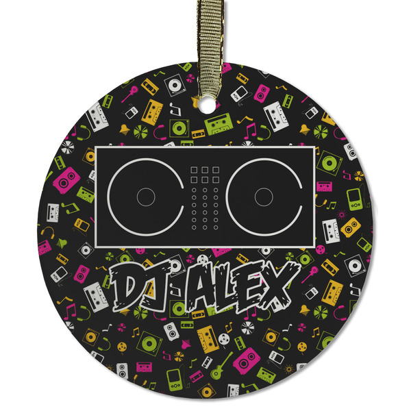 Custom Music DJ Master Flat Glass Ornament - Round w/ Name or Text