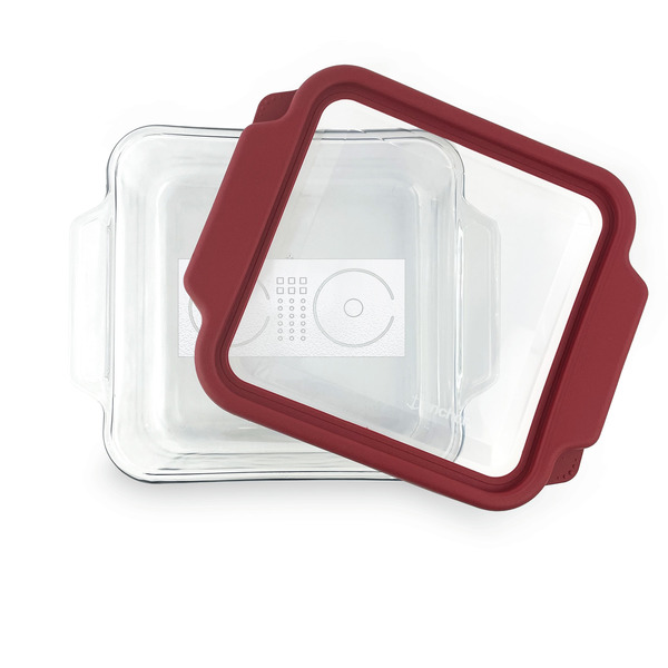 DJ Music Master Glass Cake Dish - FRONT w/lid  (8x8)