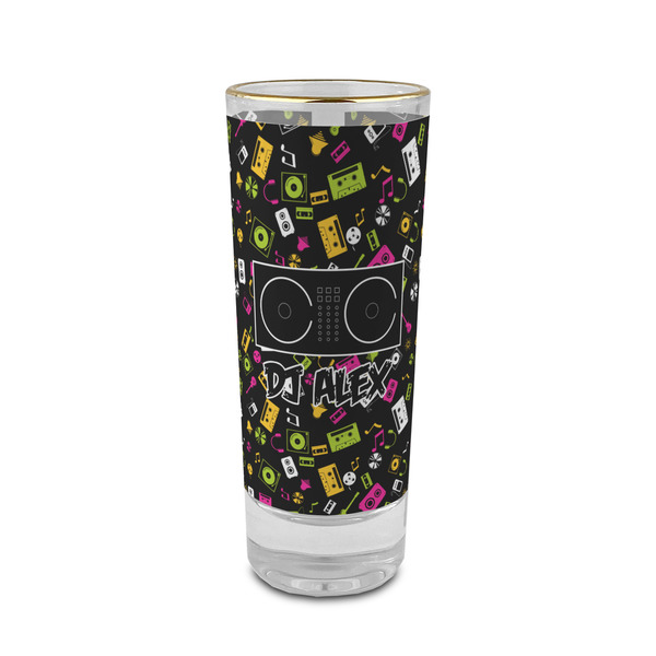 Custom DJ Music Master 2 oz Shot Glass -  Glass with Gold Rim - Set of 4 (Personalized)