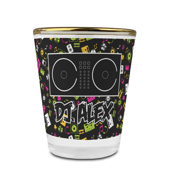 Custom DJ Music Master Glass Shot Glass - 1.5 oz - with Gold Rim - Set of 4 (Personalized)