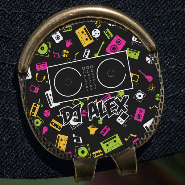 DJ Music Master Golf Ball Marker Hat Clip - Gold - Close Up