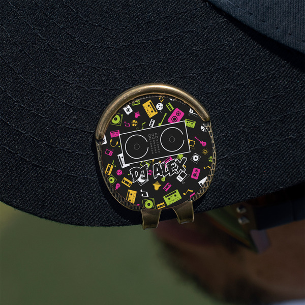 DJ Music Master Golf Ball Marker Hat Clip - Gold - On Hat