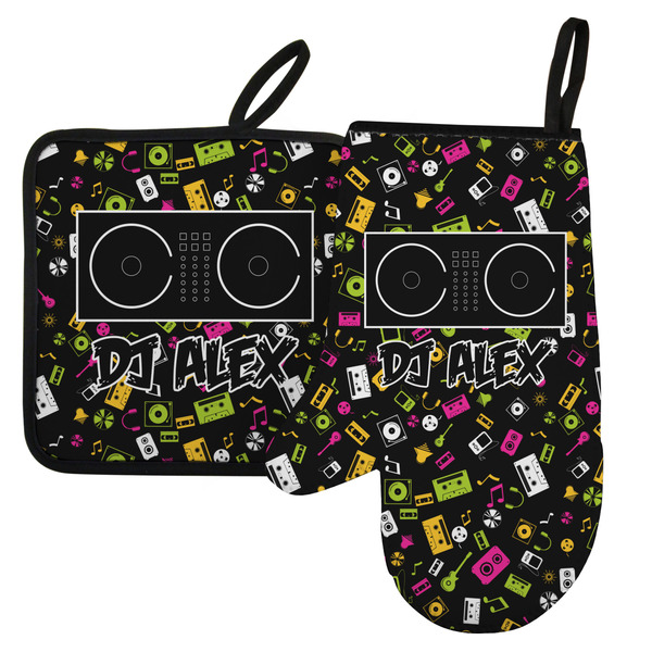 Custom Music DJ Master Left Oven Mitt & Pot Holder Set w/ Name or Text