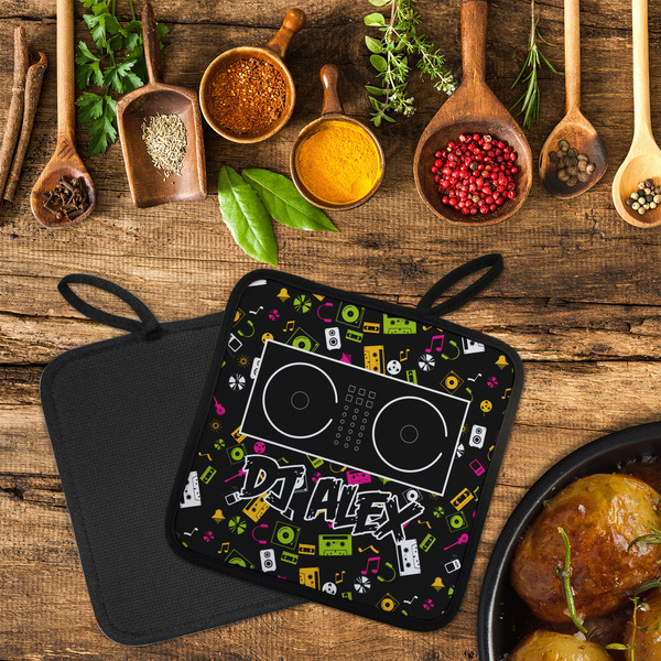 Music DJ Master Neoprene Pot Holder - Set of 2  LIFESTYLE (Flatlay)