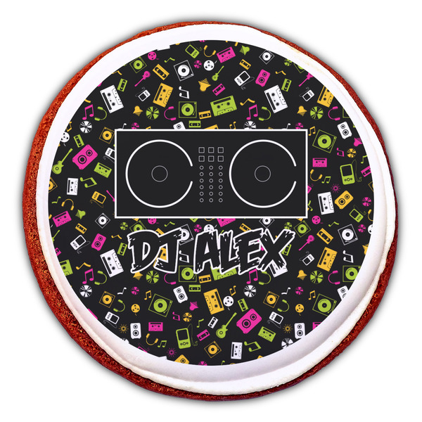DJ Music Master Printed Icing Circle - Large - On Cookie