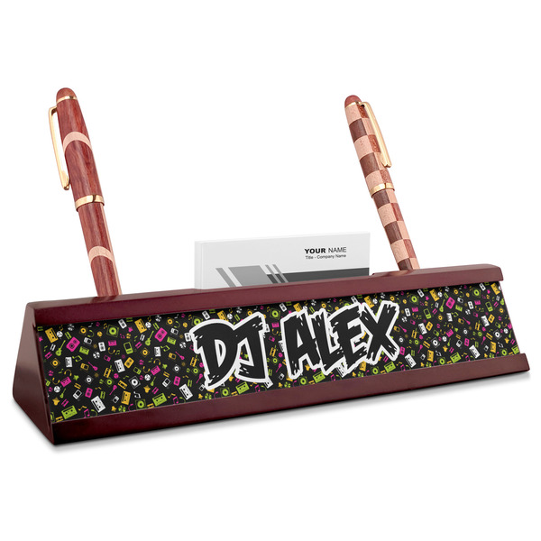 Custom Music DJ Master Red Mahogany Nameplate with Business Card Holder (Personalized)