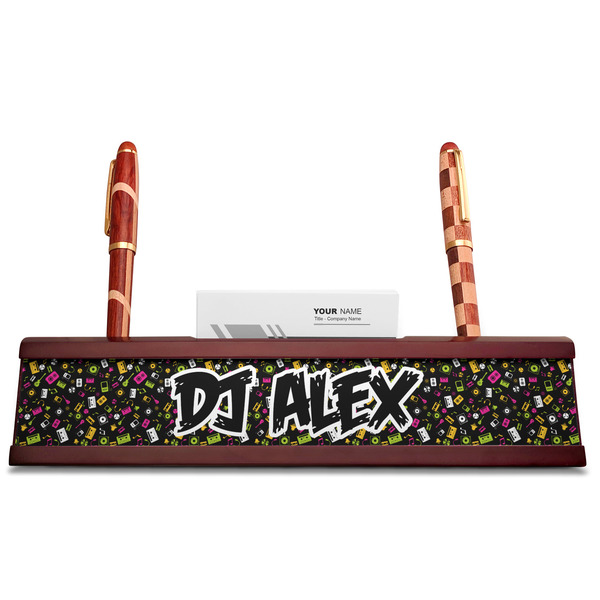 Music DJ Master Red Mahogany Nameplates with Business Card Holder - Straight