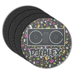 Music DJ Master Round Rubber Backed Coasters - Set of 4 w/ Name or Text