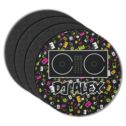 Music DJ Master Round Rubber Backed Coasters - Set of 4 w/ Name or Text