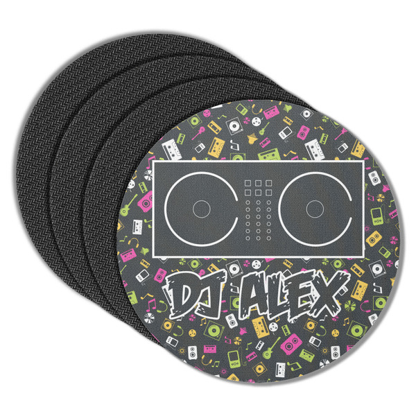 Custom Music DJ Master Round Rubber Backed Coasters - Set of 4 w/ Name or Text