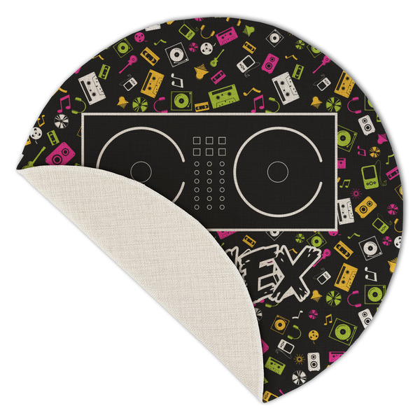 DJ Music Master Round Linen Placemats - Front (folded corner single sided)