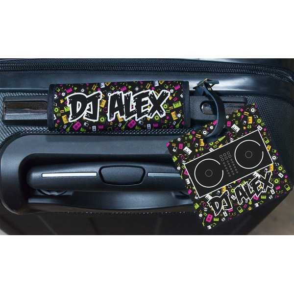 DJ Music Master Square Luggage Tag & Handle Wrap - In Context