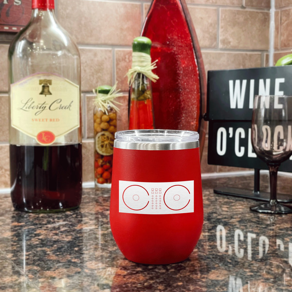 DJ Music Master Stainless Wine Tumblers - Red - Single Sided - In Context