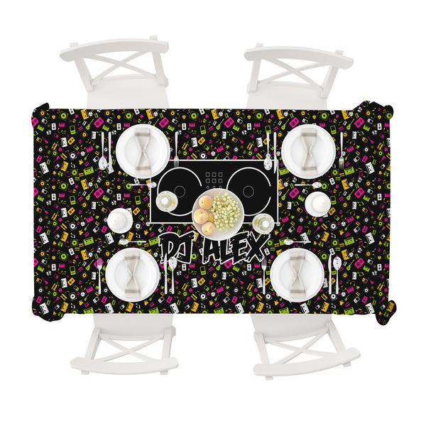 DJ Music Master Tablecloths (58"x102") - TOP VIEW (with plates)