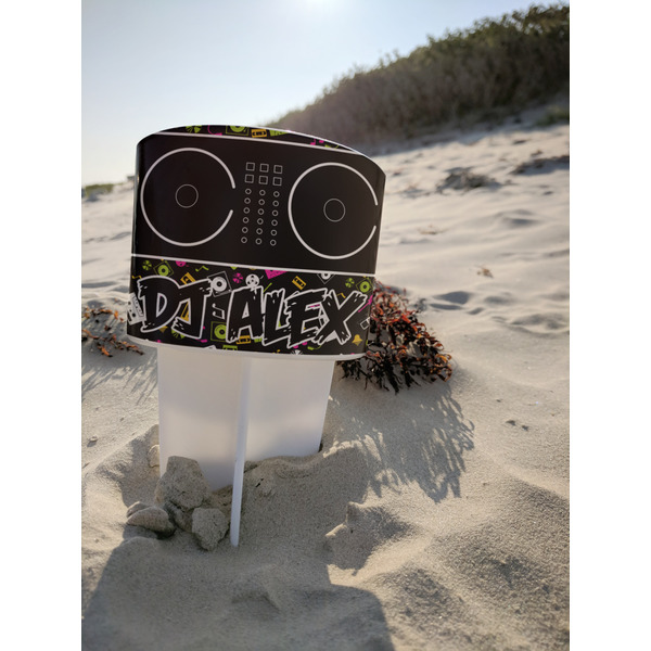 Music DJ Master Beach Spiker white on beach with sand