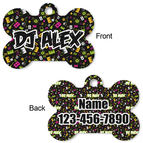 Music DJ Master Bone Shaped Dog Tag - Front & Back