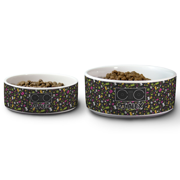 Music DJ Master Ceramic Dog Bowls - Size Comparison