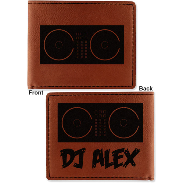 Music DJ Master Cognac Leatherette Bifold Wallets - Front and Back