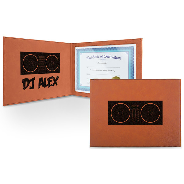 Custom Music DJ Master Leatherette Certificate Holder - Front and Inside (Personalized)