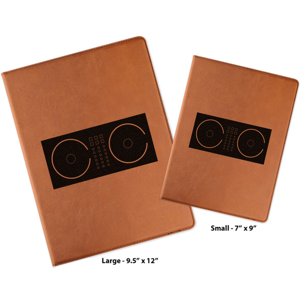 Music DJ Master Cognac Leatherette Portfolios with Notepads - Compare Sizes