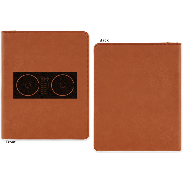 Music DJ Master Cognac Leatherette Zipper Portfolios with Notepad - Single Sided - Apvl