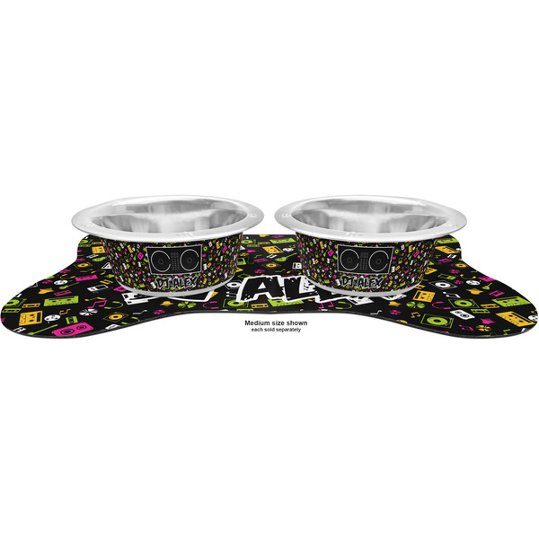 Music DJ Master Metal Pet Bowls - On Dog Bone Shaped Mat
