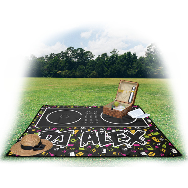 Music DJ Master Picnic Blanket - with Basket Hat and Book - in Use