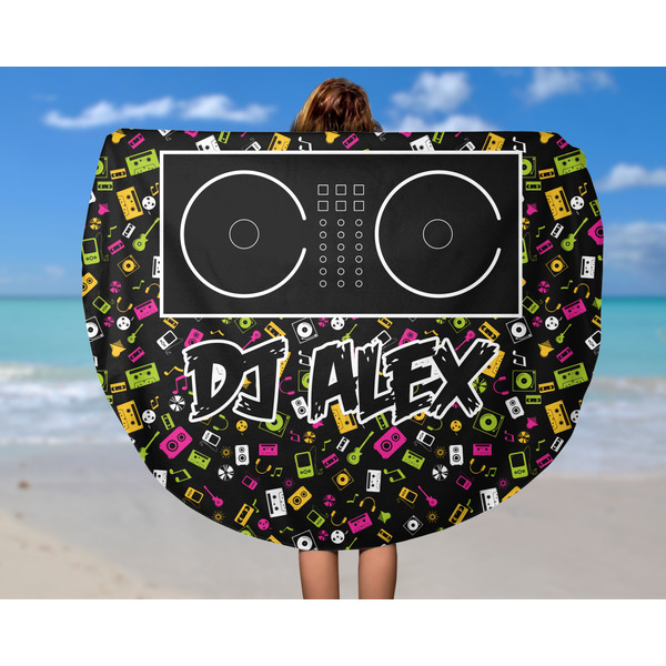 Music DJ Master Round Beach Towel - In Use