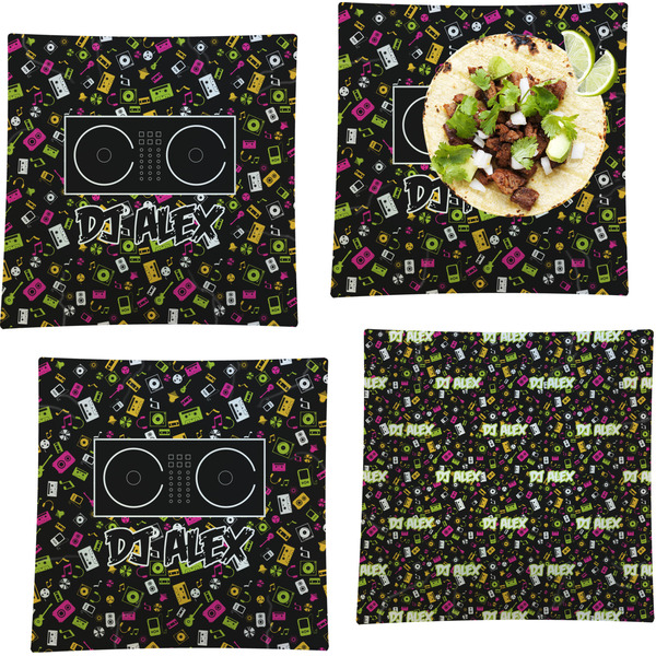 Custom Music DJ Master Set of 4 Glass Square Lunch / Dinner Plate 9.5" w/ Name or Text