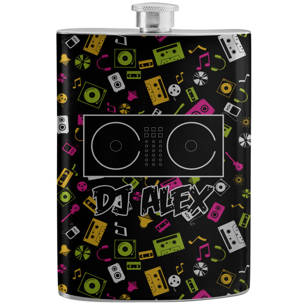 Custom Music DJ Master Stainless Steel Flask w/ Name or Text