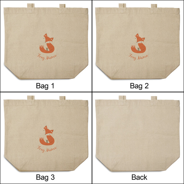 Foxy Mama 3 Reusable Cotton Grocery Bags - Front & Back View
