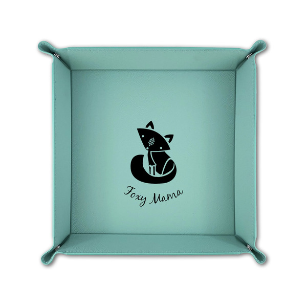 Foxy Mama 6" x 6" Teal Leatherette Snap Up Tray - FOLDED UP