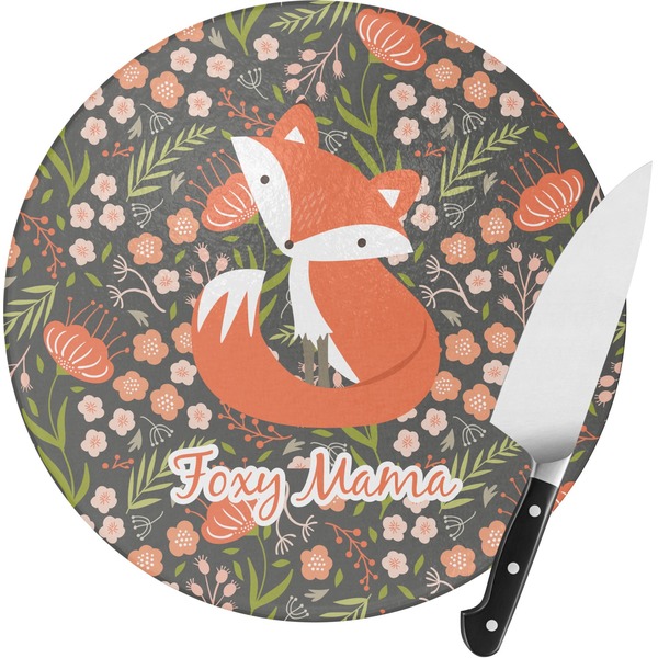 Custom Foxy Mama Round Glass Cutting Board - Small